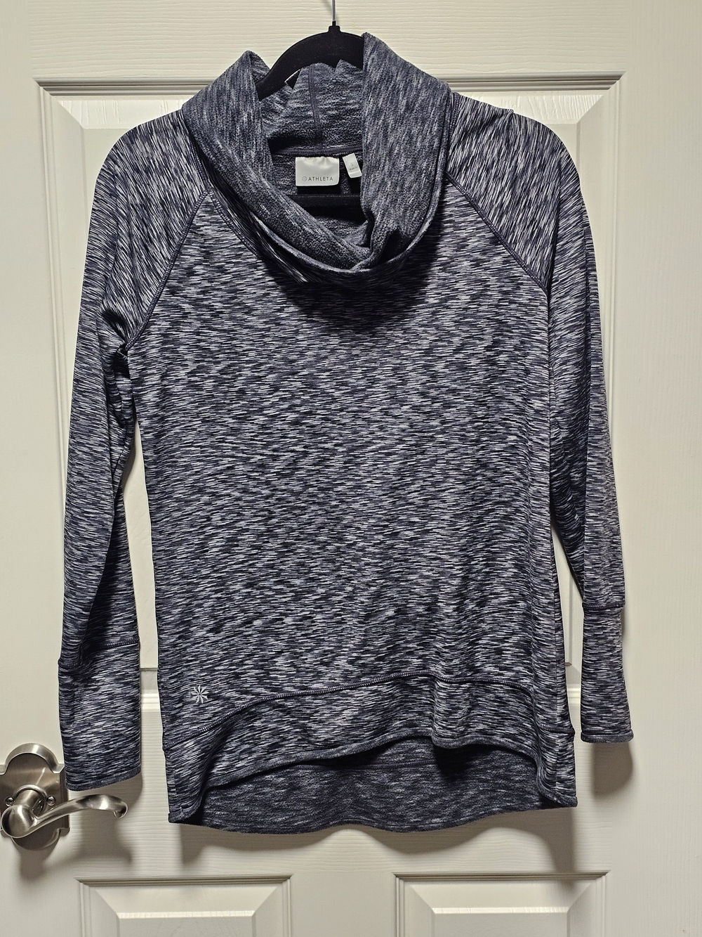 Athleta Fleece Lined Heathered Gray Hi-Low Cowl Neck Pullover - Size Small